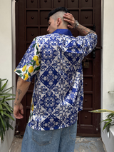 Relaxed Fit Satin Men's Printed Shirt - Amalfi Citrus Drop Shoulder Shirt