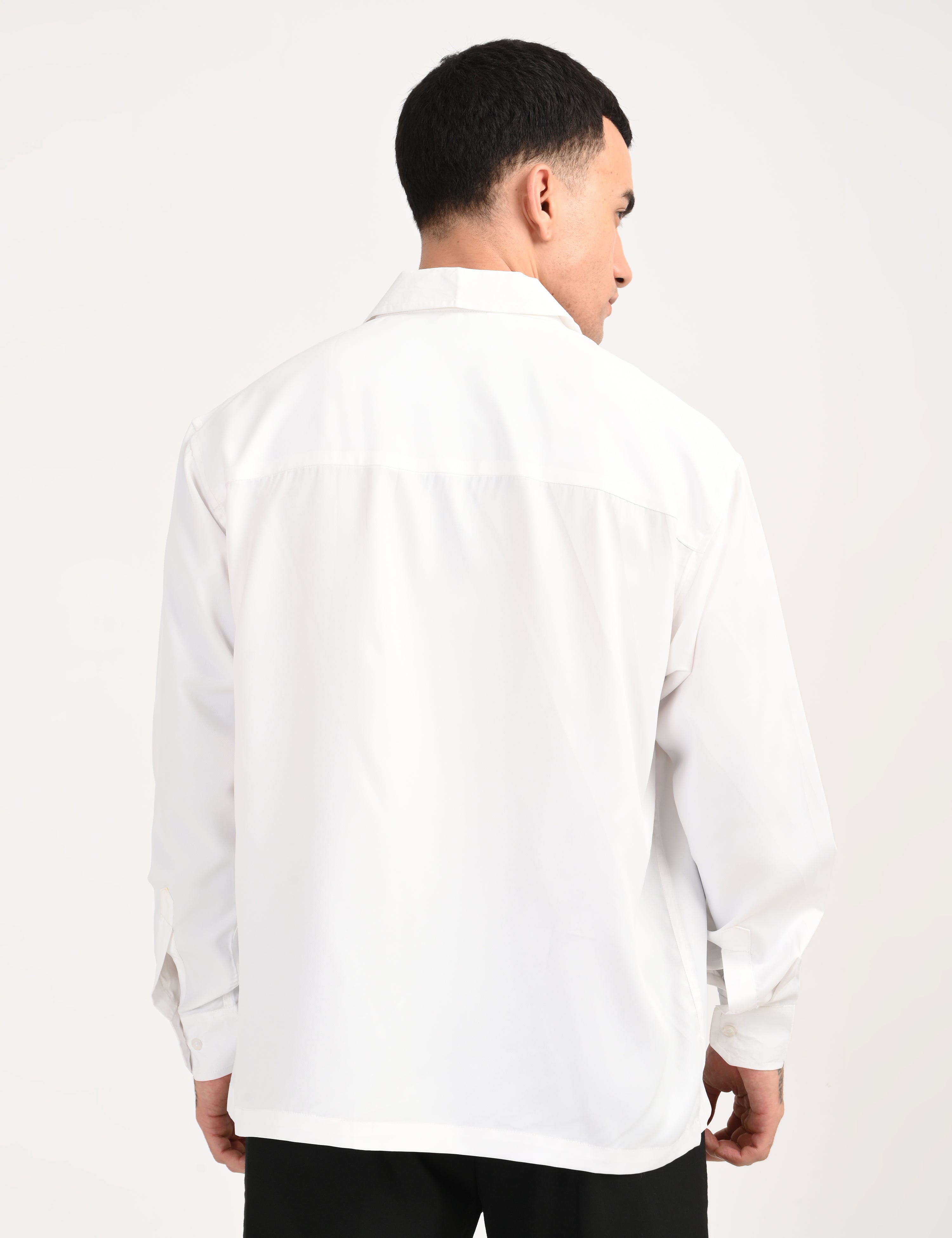 White Cotton Formal Shirt - Textured Fish Button Down Regular Fit Men's Shirt