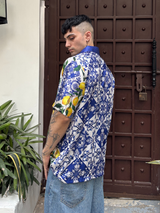 Relaxed Fit Satin Men's Printed Shirt - Amalfi Citrus Drop Shoulder Shirt