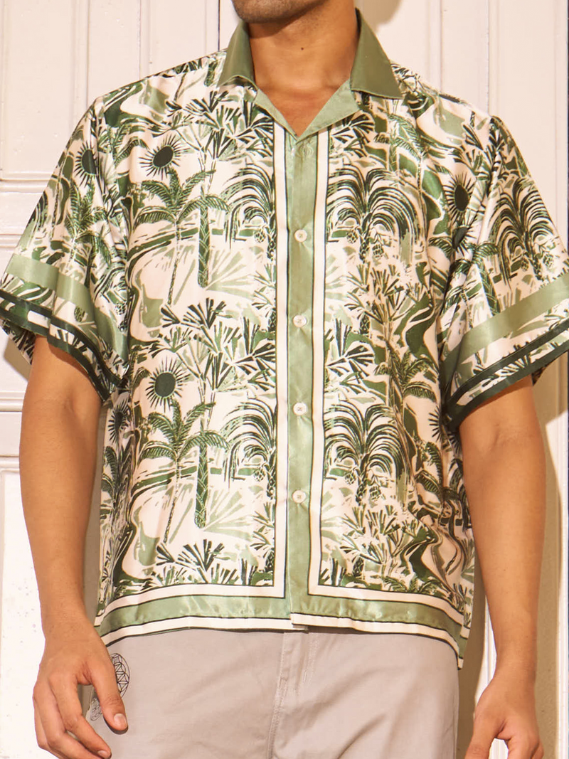 Jungle Daydream Drop Shoulder Shirt - Relaxed Fit Satin Men's Printed Shirt