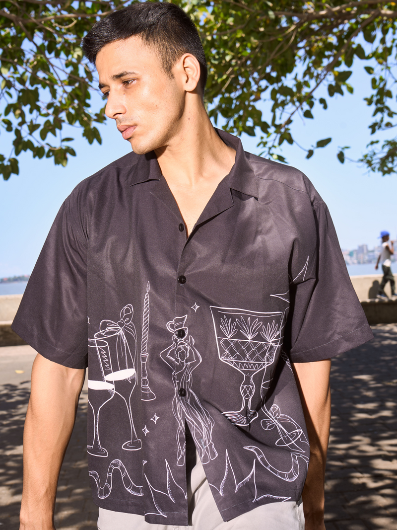 Lightweight Oversized Men's Shirt - Midnight Banquet Printed Shirt