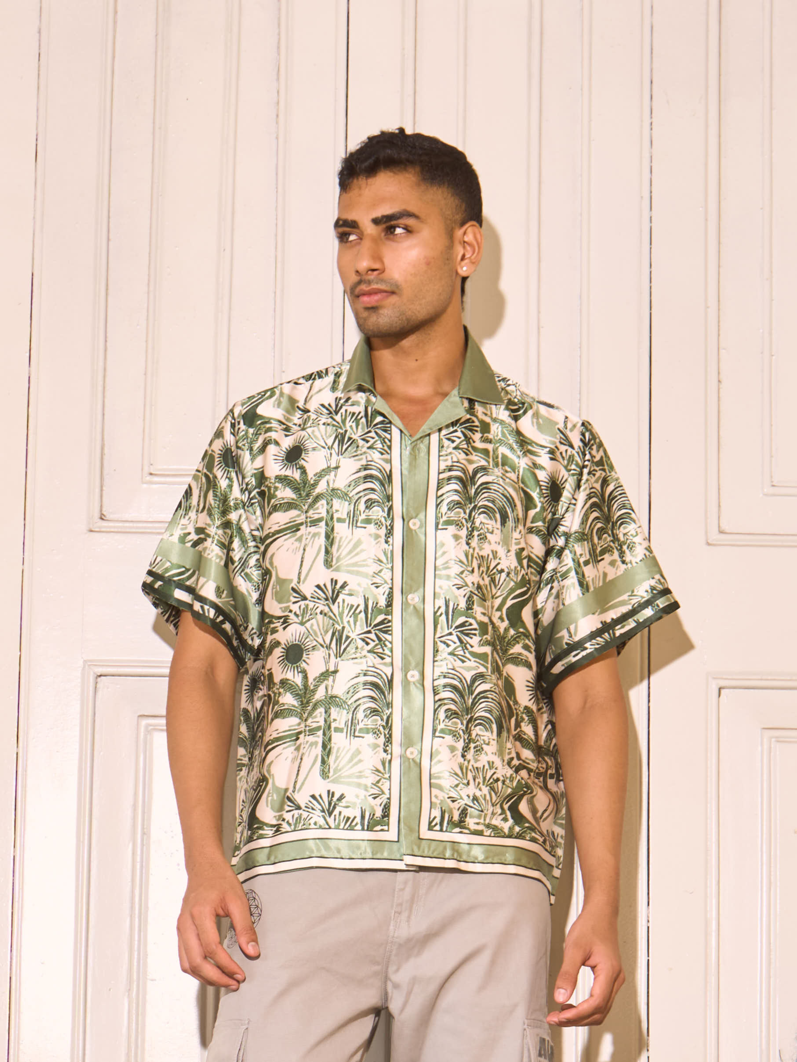 Jungle Daydream Drop Shoulder Shirt - Relaxed Fit Satin Men's Printed Shirt