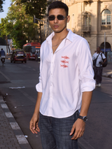 White Cotton Formal Shirt - Textured Fish Button Down Regular Fit Men's Shirt