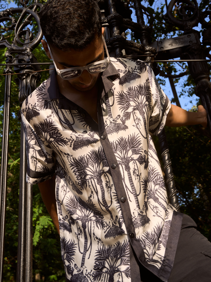 Desert Mirage Drop Shoulder Shirt - Relaxed Fit Satin Men's Printed Shirt