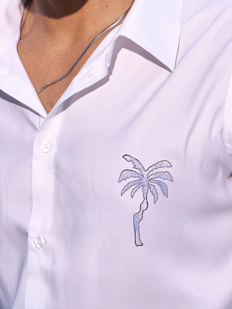 White Cotton Formal Shirt - Coastal Palm Regular Fit Men's Shirt