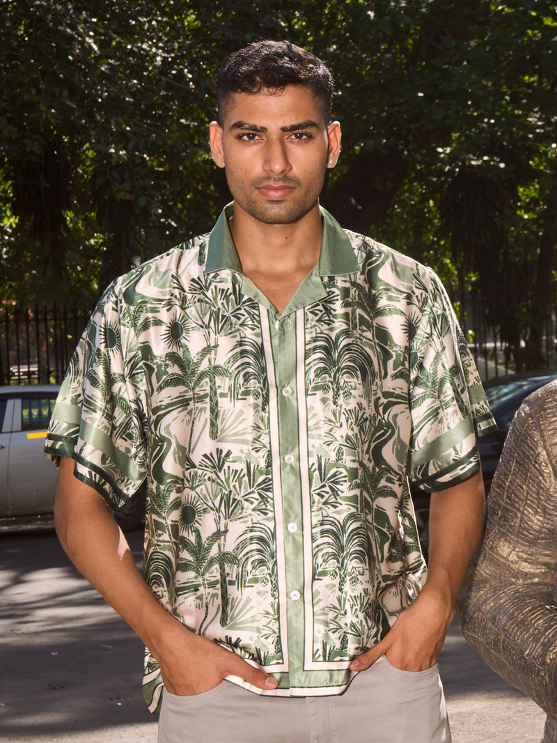 Jungle Daydream Drop Shoulder Shirt - Relaxed Fit Satin Men's Printed Shirt