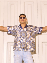 Relaxed Fit Satin Men's Printed Shirt - Regal Butterfly Drop Shoulder Shirt