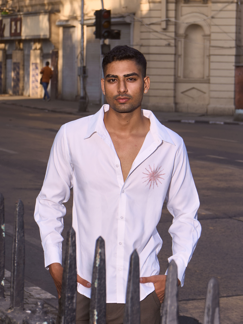 White Cotton Formal Shirt - Solar Echo Regular Fit Men's Shirt