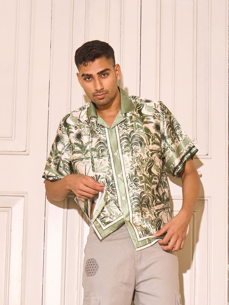 Jungle Daydream Drop Shoulder Shirt - Relaxed Fit Satin Men's Printed Shirt