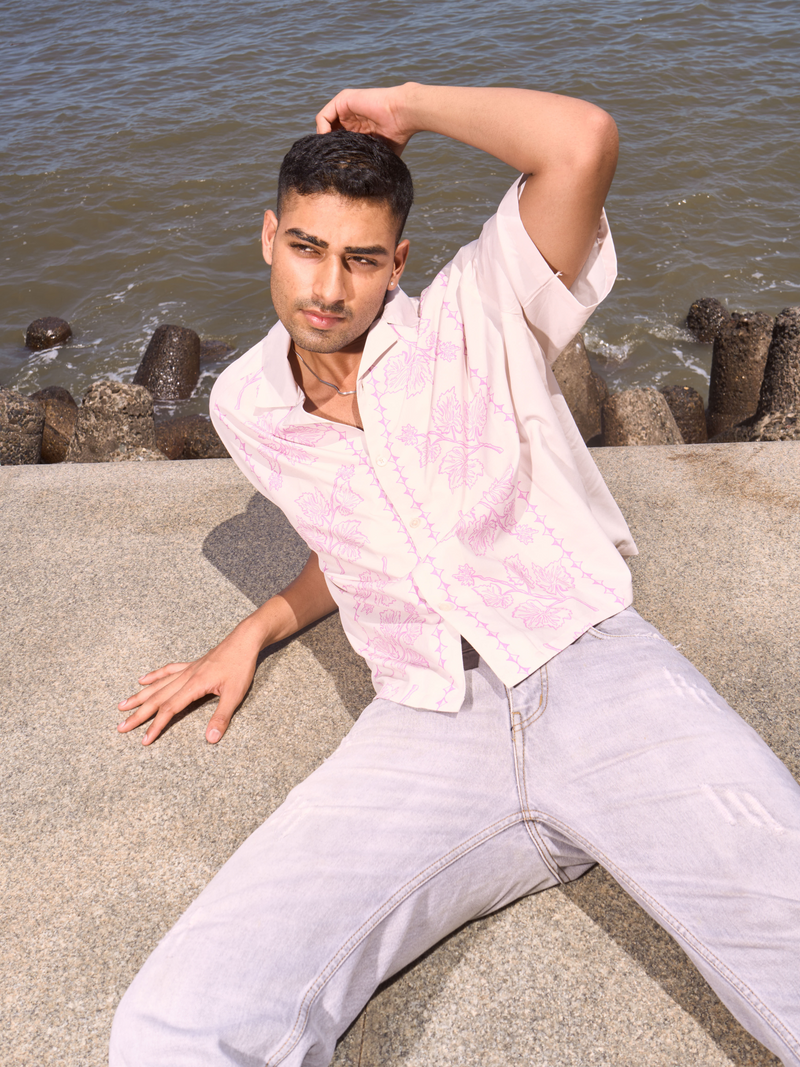 Lavender Vine Printed Shirt- Lightweight Oversized Shirt