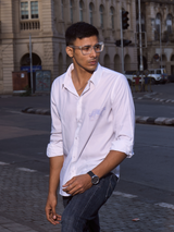 White Cotton Formal Office Shirt - Silent Strength Panther Regular Fit Shirt