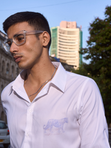 White Cotton Formal Office Shirt - Silent Strength Panther Regular Fit Shirt