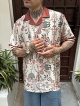 Relaxed Fit Satin Men's Printed Shirt - Greek Noons Drop Shoulder Shirt