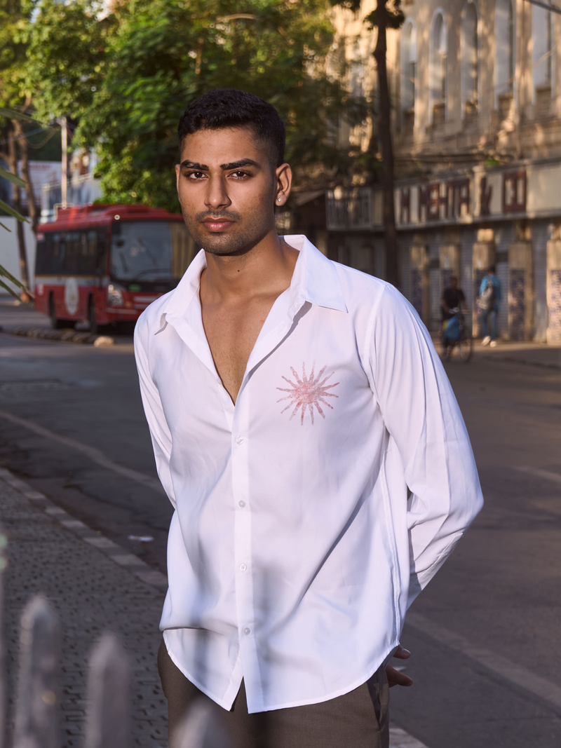 White Cotton Formal Shirt - Solar Echo Regular Fit Men's Shirt