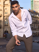 White Cotton  Formal Shirt - Aged Flora Button Down Regular-Fit Men's Shirt