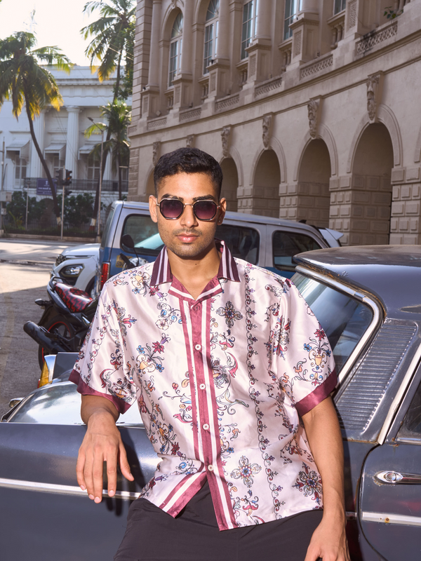 Renaissance Muse Drop Shoulder Fit - Relaxed Fit Satin Men's Printed Shirt