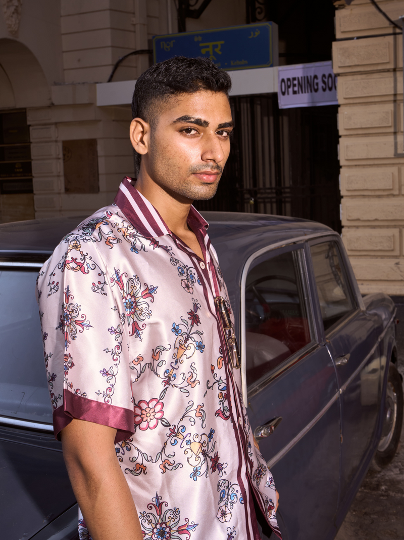 Renaissance Muse Drop Shoulder Fit - Relaxed Fit Satin Men's Printed Shirt