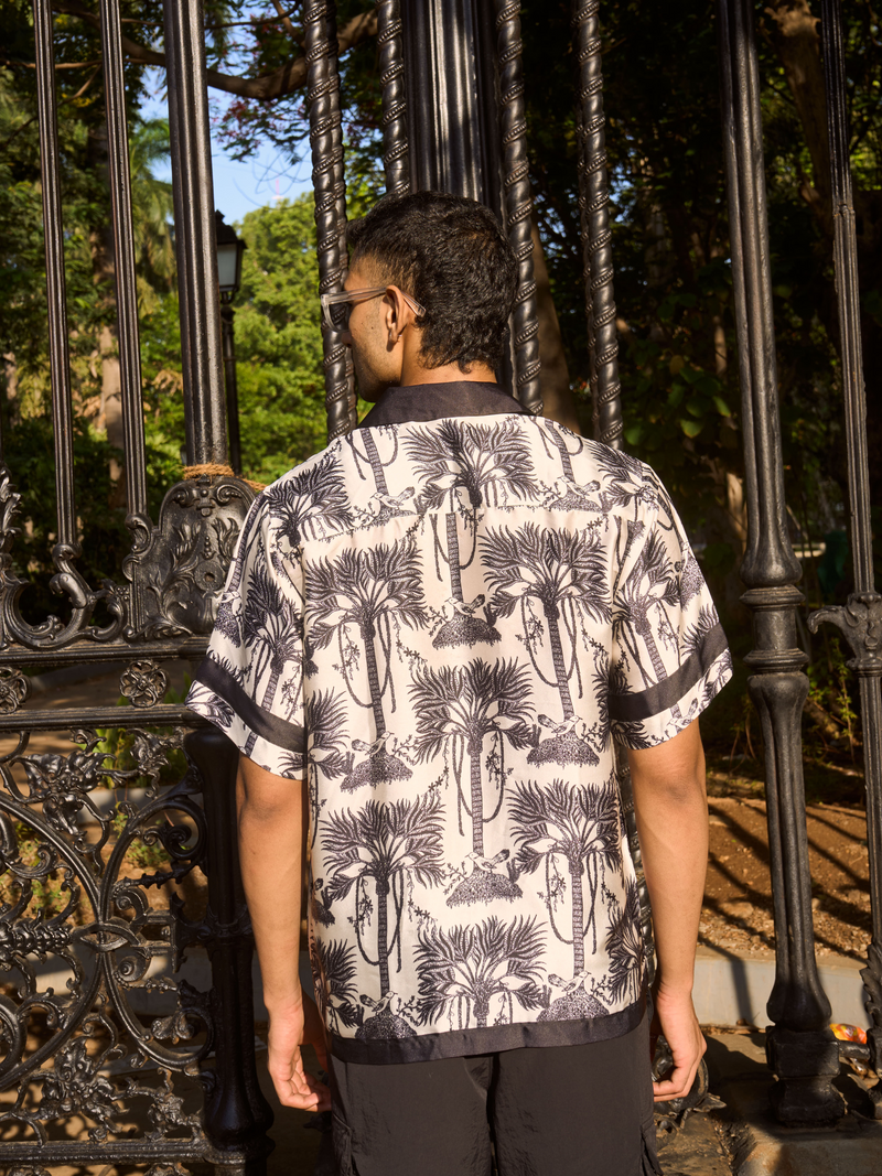 Desert Mirage Drop Shoulder Shirt - Relaxed Fit Satin Men's Printed Shirt