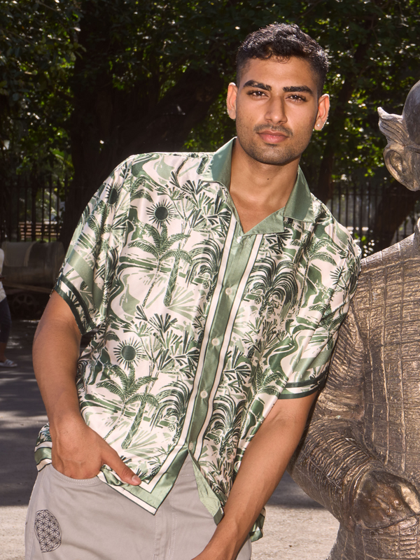 Jungle Daydream Drop Shoulder Shirt - Relaxed Fit Satin Men's Printed Shirt