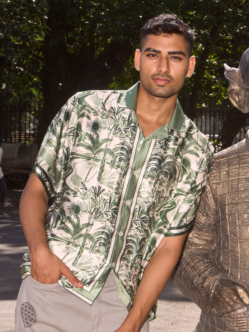 Jungle Daydream Drop Shoulder Shirt - Relaxed Fit Satin Men's Printed Shirt