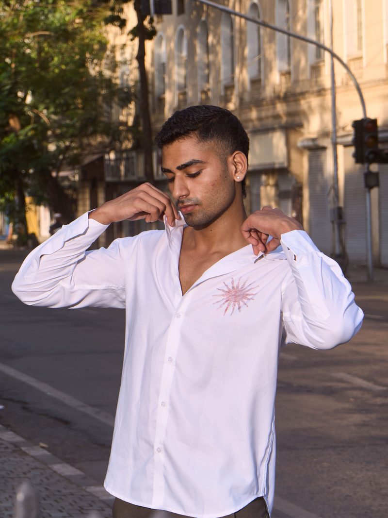 White Cotton Formal Shirt - Solar Echo Regular Fit Men's Shirt