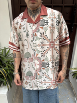 Relaxed Fit Satin Men's Printed Shirt - Greek Noons Drop Shoulder Shirt