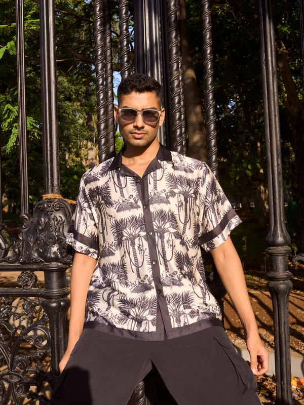 Desert Mirage Drop Shoulder Shirt - Relaxed Fit Satin Men's Printed Shirt