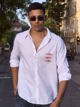 White Cotton Formal Shirt - Textured Fish Button Down Regular Fit Men's Shirt