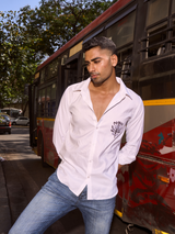 White Cotton  Formal Shirt - Aged Flora Button Down Regular-Fit Men's Shirt
