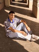 Relaxed Fit Satin Men's Printed Shirt - Regal Butterfly Drop Shoulder Shirt