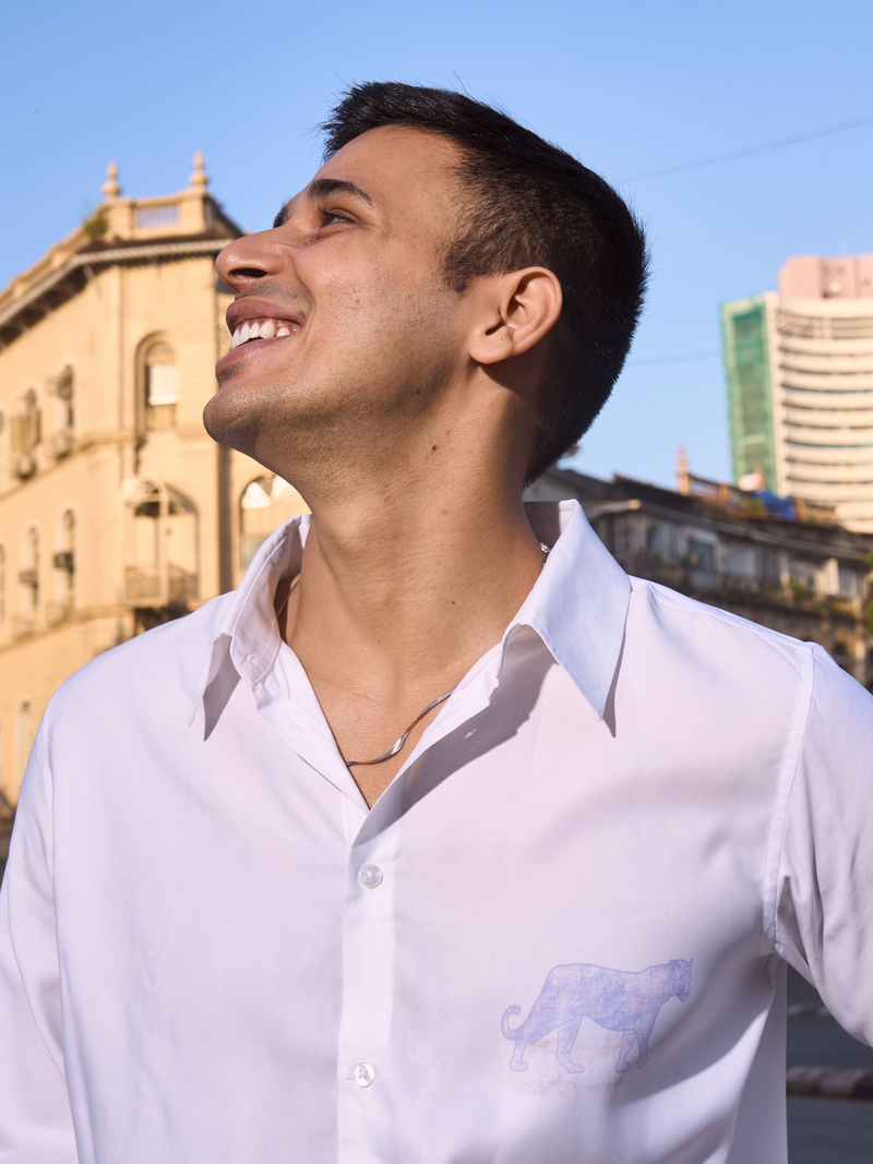 White Cotton Formal Office Shirt - Silent Strength Panther Regular Fit Shirt