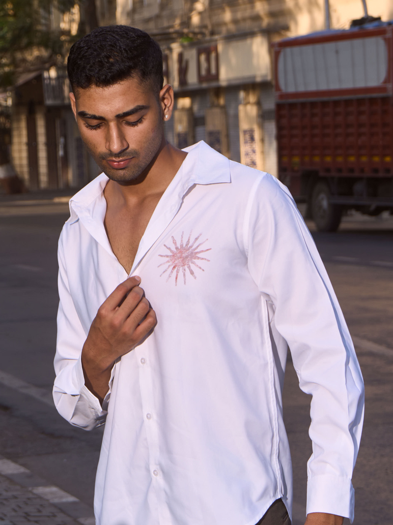 White Cotton Formal Shirt - Solar Echo Regular Fit Men's Shirt