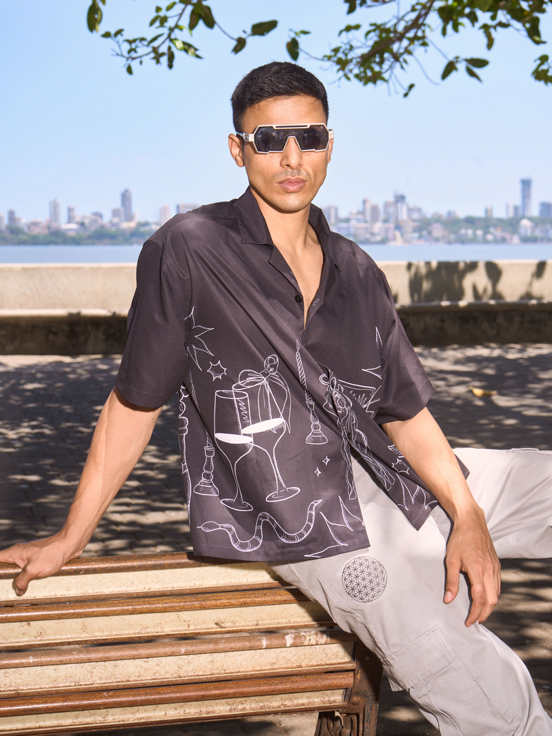 Lightweight Oversized Men's Shirt - Midnight Banquet Printed Shirt