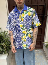 Relaxed Fit Satin Men's Printed Shirt - Amalfi Citrus Drop Shoulder Shirt