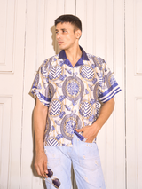 Relaxed Fit Satin Men's Printed Shirt - Regal Butterfly Drop Shoulder Shirt