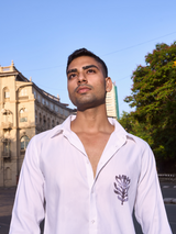 White Cotton  Formal Shirt - Aged Flora Button Down Regular-Fit Men's Shirt