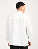 White Cotton Formal Shirt - Textured Fish Button Down Regular Fit Men's Shirt