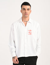 White Cotton Formal Shirt - Textured Fish Button Down Regular Fit Men's Shirt