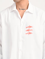 White Cotton Formal Shirt - Textured Fish Button Down Regular Fit Men's Shirt