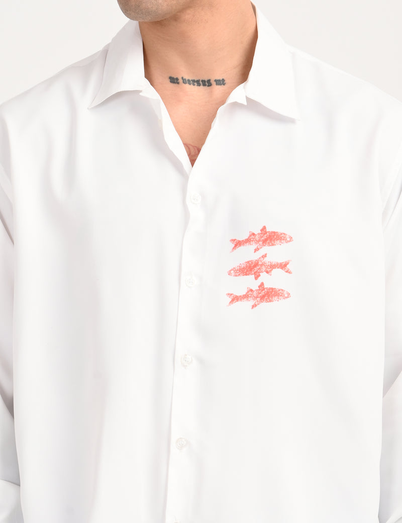 White Cotton Formal Shirt - Textured Fish Button Down Regular Fit Men's Shirt