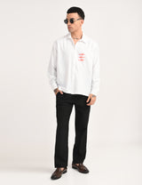 White Cotton Formal Shirt - Textured Fish Button Down Regular Fit Men's Shirt