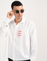 White Cotton Formal Shirt - Textured Fish Button Down Regular Fit Men's Shirt