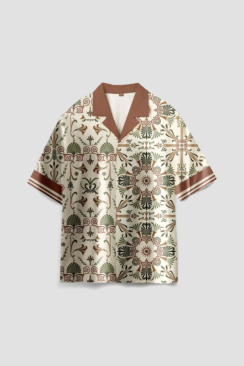 Relaxed Fit Satin Men's Printed Shirt - Greek Noons Drop Shoulder Shirt
